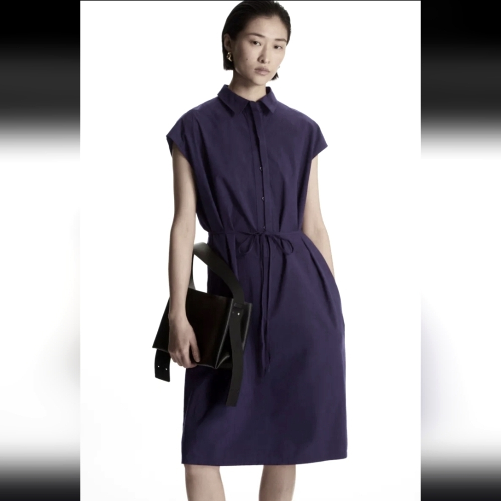 COS Belted Cotton Shirt Dress Navy Women's 38